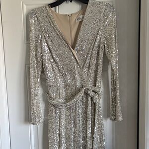 Eliza J Silver Sequin Long Sleeve Jumpsuit